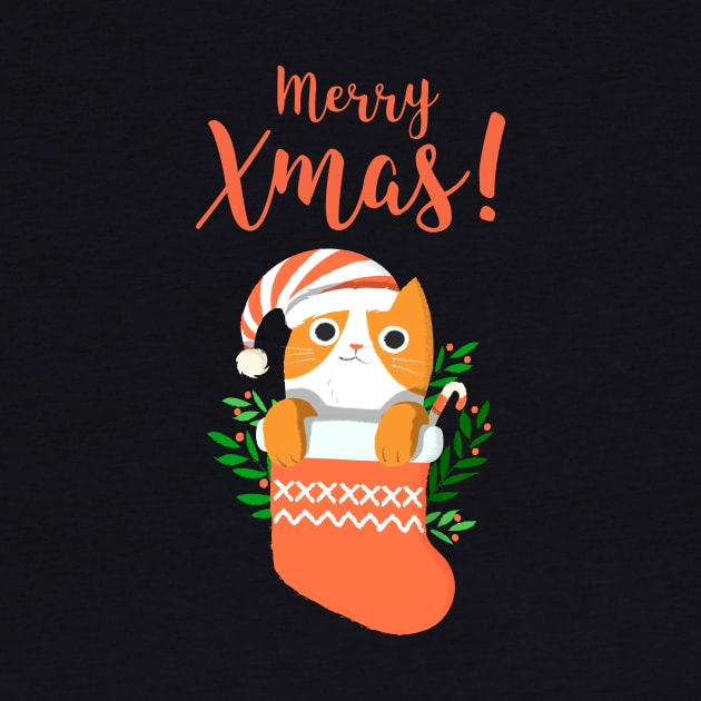 Merry Xmas! Funny cat in a Christmas sock Fun Present by BlueTodyArt